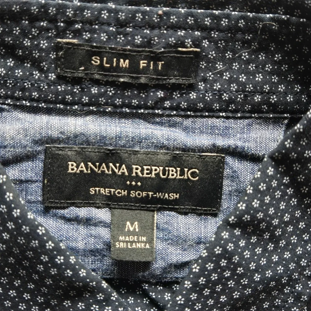 Banana Republic Mens Slim Fit Navy Floral Micro Print Button Down Shirt M FA19